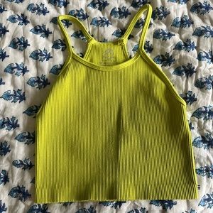 Green ribbed cropped high neck tank top